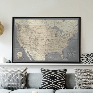 United States push pin map Framed USA pinboard Travel map with pins Pin Adventures image 1