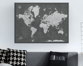 Minimalist travel map poster - Push Pin World map for travelers - Personalization and Various sizes and colours