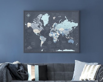 World Map Poster to Track Travels, Personalized Push Pin Travel Map, Personalized Gift, Map of The World Wall Art