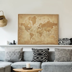 Vintage World Map Poster, Push Pin Map of The World, Personalized Travel Poster, Vintage Travel Map, World Travel Map, Personalized Map
