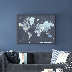 World Map Poster to Track Travels, Personalized Push Pin Travel Map, Personalized Gift, Map of The World Wall Art image 1