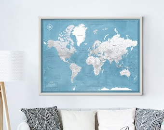 World Push Pin Map, Framed Map with Pins, Anniversary Gift for Traveler, Push Pin Travel Map, Unique Wedding Gift with Personalization