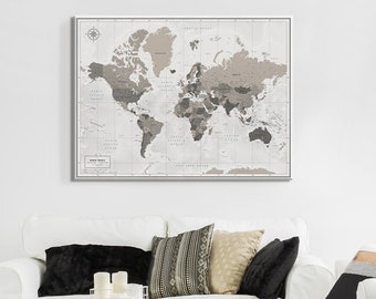 World Map Pin Board, Push Pin World Map Canvas, Map of The World with Personalization, Travel Pin Board Canvas, Family World Map