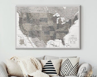 USA map for travelers - Detailed United States map on canvas - Personalization and Various sizes