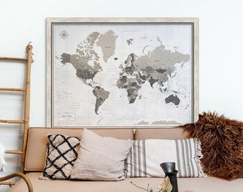 World map for travel tracking - Framed Push Pin map with personalization  | Pin Adventure map