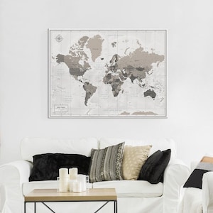 artgeist Pinboard World Map 35x24 in - Cork Board & Canvas Print Wall Art 1  pcs Memoboard with 50 Pins Noticeboard Message Board Image Picture Home