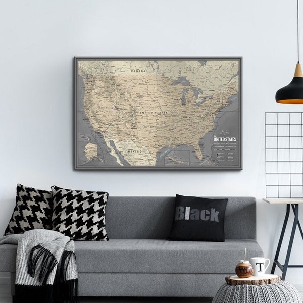 Push Pin Map USA, Designed for Travelers, Modern Design Travel Map Poster, Pin Adventure Map, United States Pin Map, Travel Decor