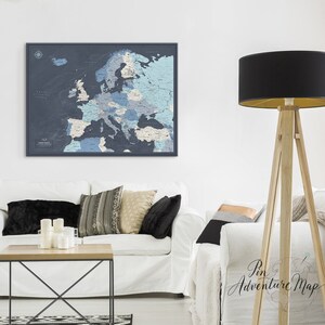 Europe Push Pin Travel Map, Poster or Mounted Pin Board — Handmade in Europe, Personalized, 100 Pins