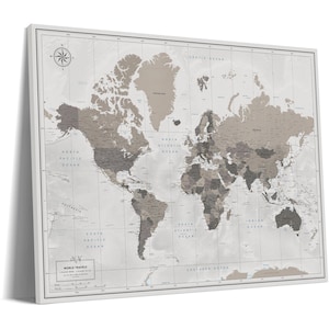 World Map Pin Board, Push Pin World Map Canvas, Map of The World with Personalization, Travel Pin Board Canvas, Family World Map