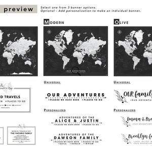 Black and White World Map Pin Board, Push Pin Map of The World, Framed Personalized Travel Tracking Map, Map to Mark Travel Places image 5