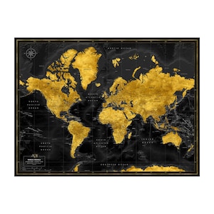Goldene Weltkarte mit schwarzer Pinnwand - Travel Tracker