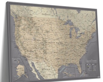 Minimalist USA Travel Map Canvas - Interactive Push Pin Wall Art