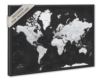 Push Pin World Map, Minimalist Travel Map on Canvas, Black and White World Map Canvas, Personalized Pin Map, Travel Tracking Map Wall Art