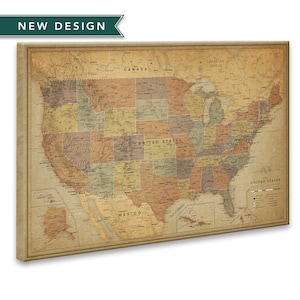 USA Map mit Vintage Design, Pinnwand Karte, Pinnwand Karte, Pinnwand Landkarte, Pinnwand, Wanddeko, Wanddeko, Geschenk für Sie
