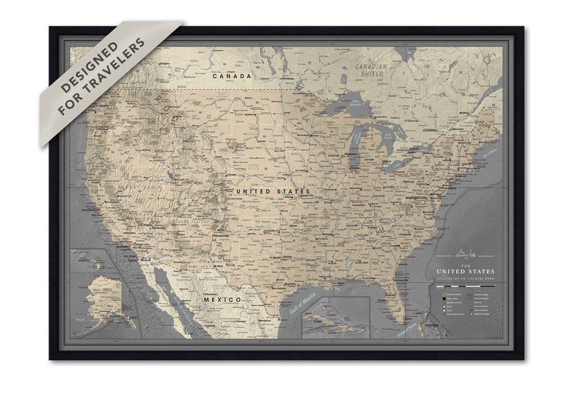 United States push pin map Framed USA pinboard Travel map with pins Pin Adventures image 2