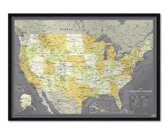 Framed Push Pin USA Map, Personalized Travel Pinboard