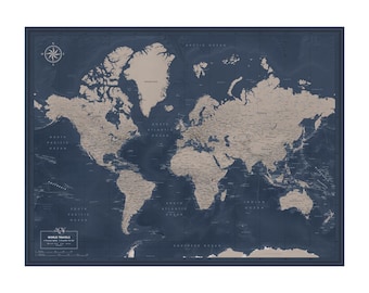 Mapa mundial de viajes con chinchetas en arcilla de ébano — Póster o tablero de corcho montado, personalizado, 100 chinchetas, regalo de graduación