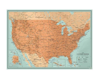 Personalized USA Travel Map with Pins, Orange United States Push Pin Map, Pin Board, 100 Pins, Anniversary Gift