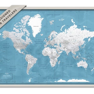 World Push Pin Map, Framed Map with Pins, Anniversary Gift for Traveler, Push Pin Travel Map, Unique Wedding Gift with Personalization