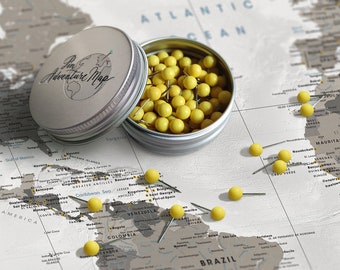 Yellow Push Pins with case- Map push pins - map Tacks - Pin on Map - Yellow push pins - Metal / Plastic Pins | Pin Adventure Map