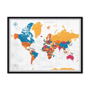 Pinnwand Weltkarte: Gerahmt, Weltkarte, Home Decor (40x50 cm)