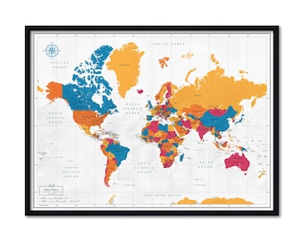 Push Pin World Map: Framed Travel Tracker, Home Decor (16x22 inches)