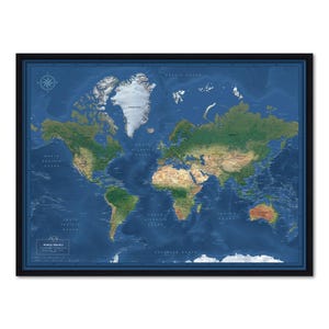 Carte du monde à punaises : Décoration murale encadrée (personnalisable, de 22x16 à 53x40), tableau d'affichage, 100 punaises, cadeau de fin d'études