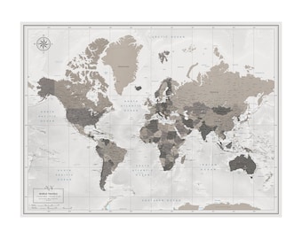 Push Pin World Map for Travelers – Modern Travel Pinboard (53x40)