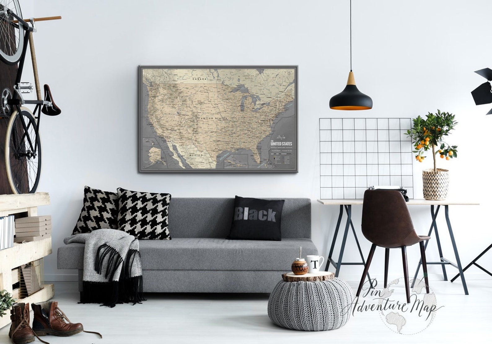 Push Pin Map USA Designed for Travelers Modern Design Travel - Etsy