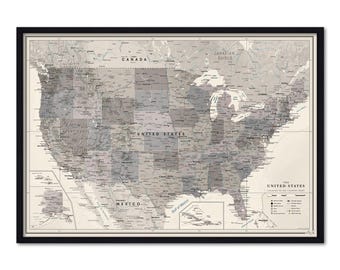 Gerahmte USA Karte, Pinnwandkarte, Pinnwand, personalisierte Wandkunst