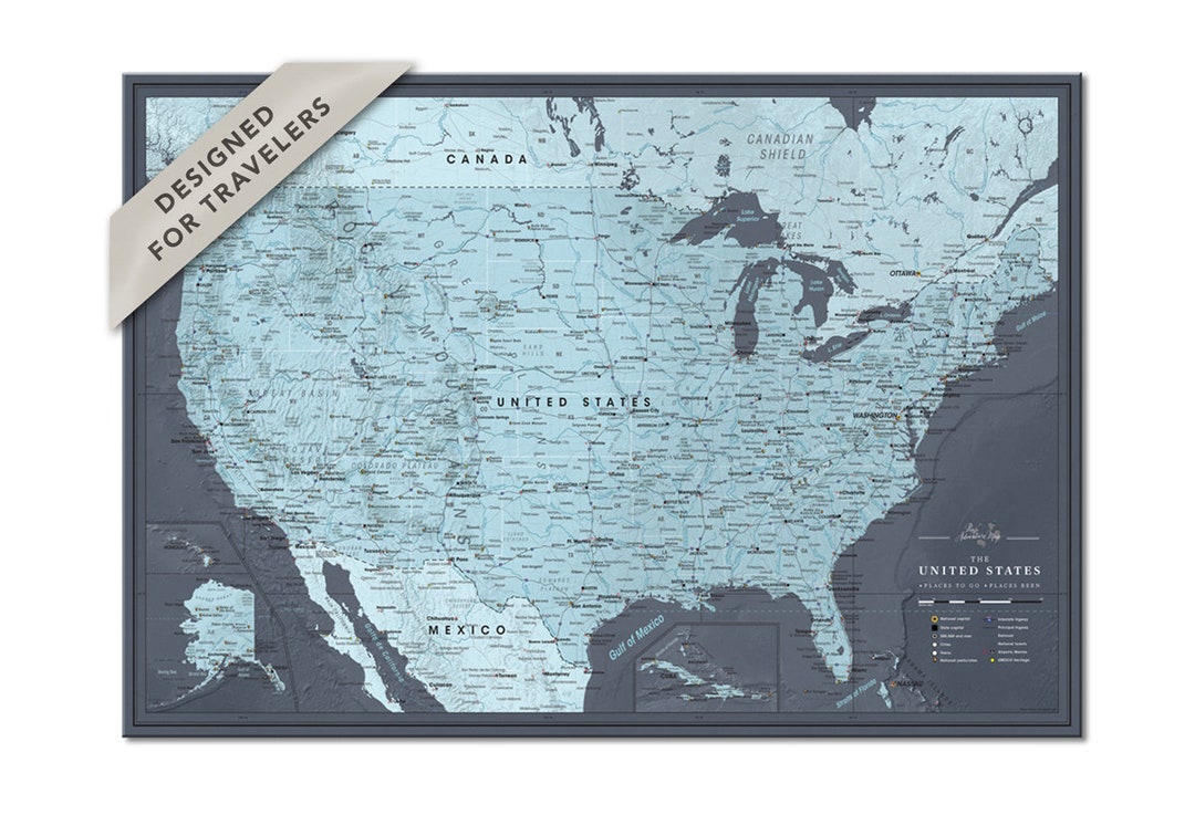USA Map Poster, US Map With Pins, Travel Map Poster, Personalized ...
