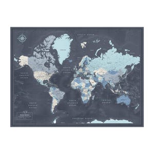 Mappa del mondo con puntine da viaggio Navy World — Poster o bacheca con puntine, personalizzabile, 100 puntine, regalo per viaggiatori