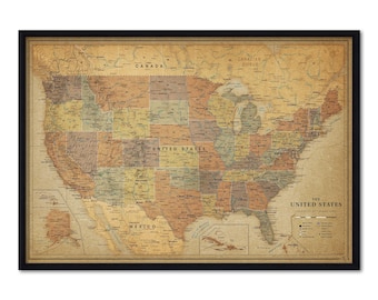 Gerahmte USA Landkarte – Detaillierter Vintage Reise-Tracker