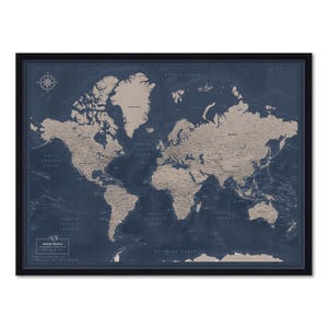 Personalized Push Pin World Map, Framed Travel Wall Art (Multiple Sizes), Pin Board, 100 Pins, Anniversary Gift