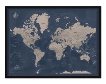 Personalized Push Pin World Map, Framed Travel Wall Art (Multiple Sizes)