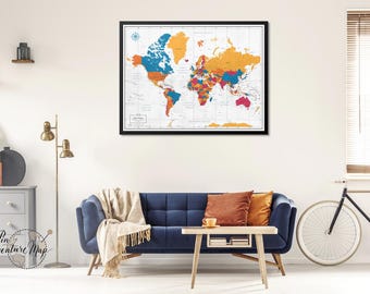 Framed World Map with Push Pins, Personalized Travel Tracker