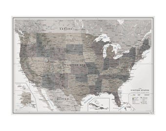 United States map poster for travelers - Detailed US map print - Personalization and Various sizes