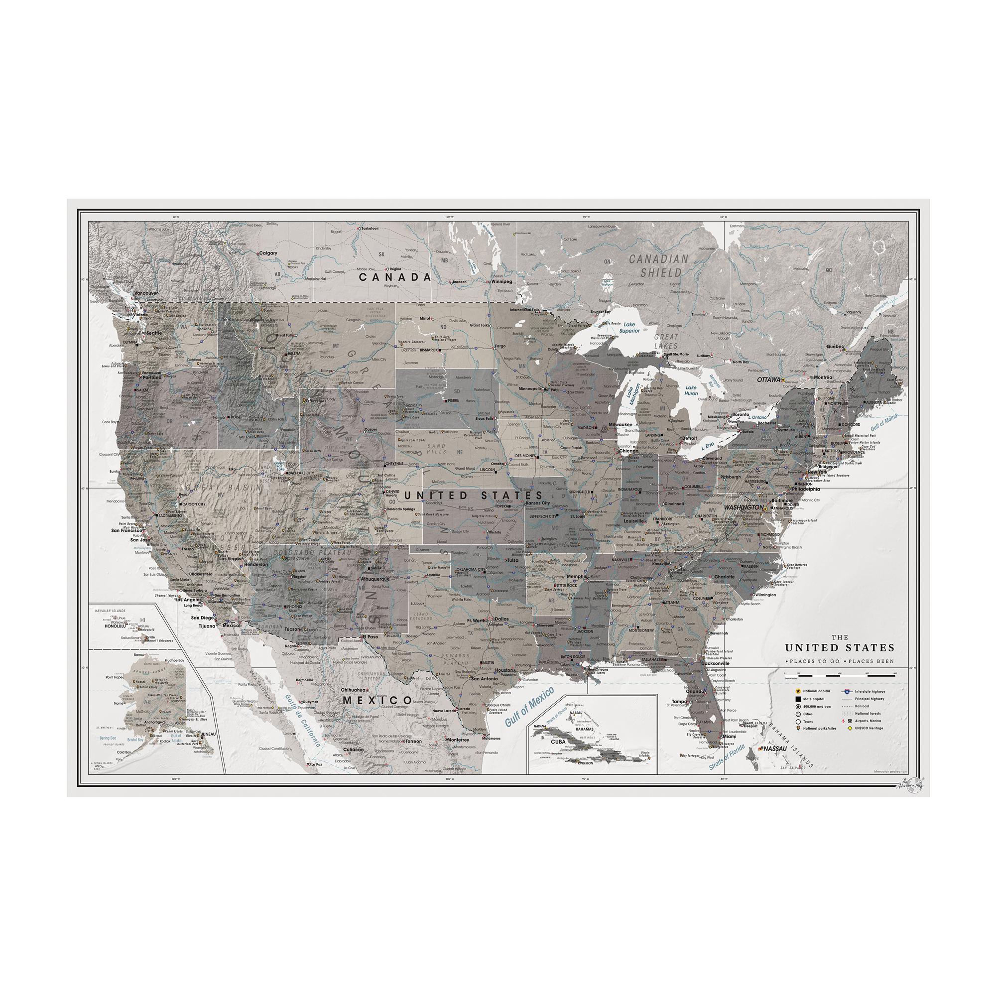 United States Map Poster for Travelers - Detailed US Map Print