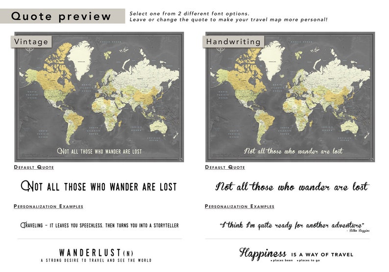 Push Pin Travel Map with Quote World Map canvas Modern Design Various size options image 5