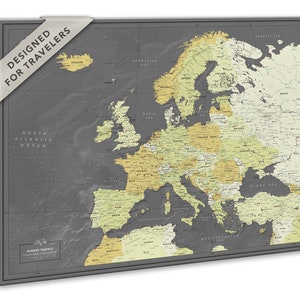 Carte de l'Europe à épingles sur toile - Carte de voyage détaillée avec épingles - Carte murale de l'Europe en différentes tailles