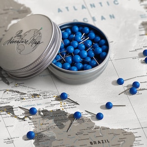 Kaartpunaise: blauwe push pins met hoesje / pin op kaart, metalen pins / plastic pins / kaartkopspijkers