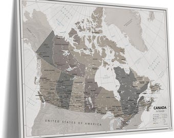Canada Map Pin Board in Wildsand — Push Pin Travel Map on Canvas, Wrapped or Framed, Personalized, 100 Pins