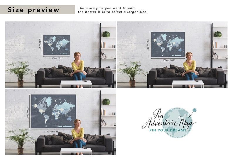 World Map Poster to Track Travels, Personalized Push Pin Travel Map, Personalized Gift, Map of The World Wall Art image 7