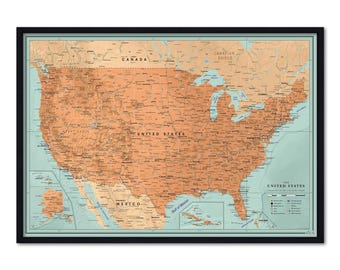 Gerahmte USA Pin Map Leinwand, personalisierte Reisekarte