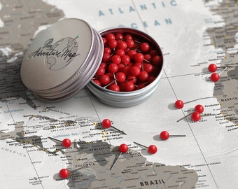 Red map pins with case - Travel map push pins - Red push pins for travel marking - Plastic pins