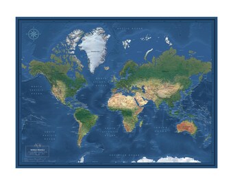 Póster de mapa del mundo con colores naturales, mapa de viaje con chinchetas, tablero de alfileres, 100 chinchetas, regalo de cumpleaños especial