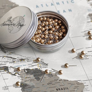 Metallic Gold push pins for travel map - pins for push pin map