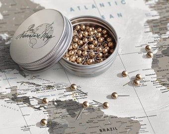 Metallic Gold push pins for travel map - pins for push pin map