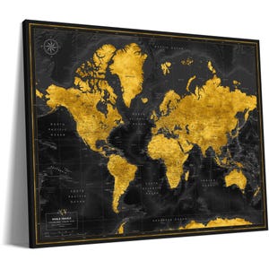 Lienzo con mapa del mundo dorado, rastreador de viajes con chinchetas, tablero de alfileres, 100 alfileres, regalo de jubilación