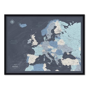 Framed Europe Travel Map with Pins – Modern Push Pin Wall Art